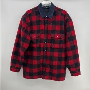 Levi Mens Sherpa Fleece Buffalo Plaid‎ Shirt Jacket Denim Collar Size M